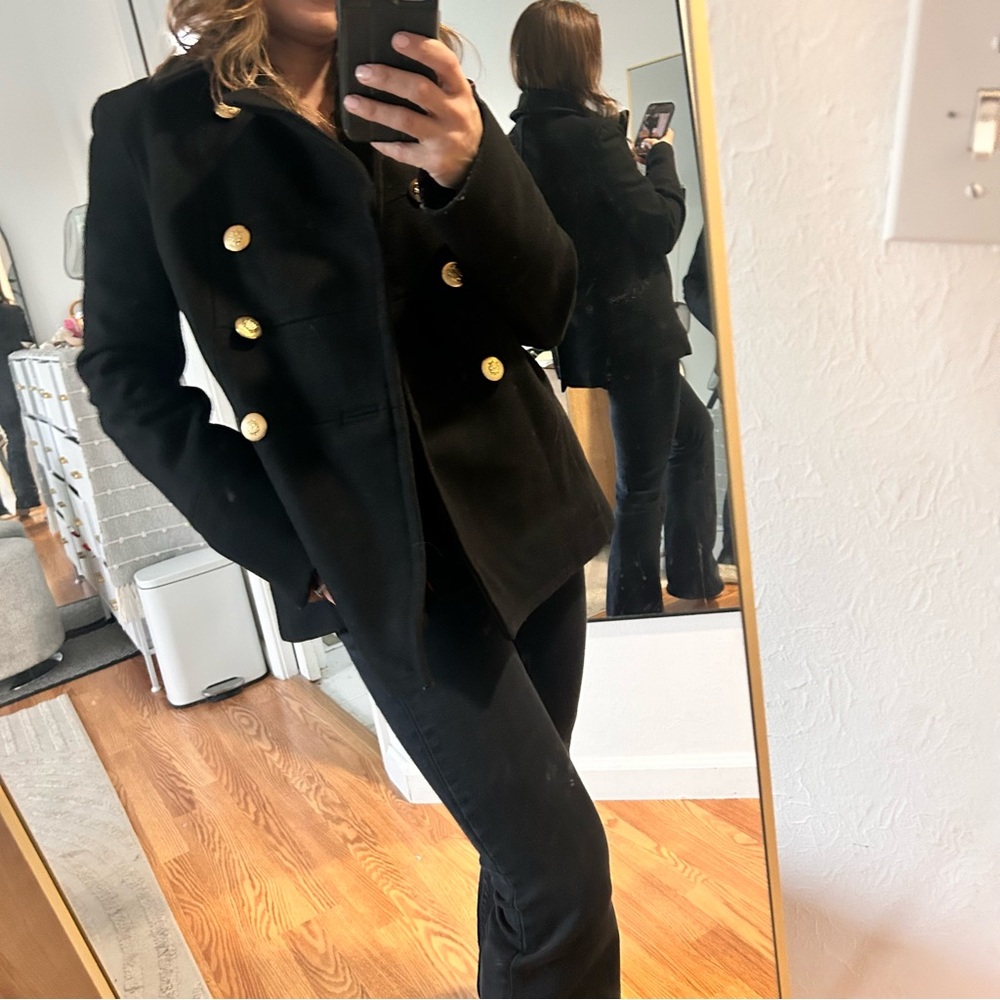 Marc Jacobs Black Coat with Gold military vintage style gold buttons s 2 - Picture 12 of 12